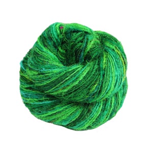 Eco Luxe Recycled Sari Silk Yarn: Hand-Dyed Green Mulberry Silk (150+ Yards)