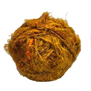 Recycled Sari Silk Yarn - 100 GR 70 YARDS - Mustard yarn, silk yarn, recycled, knitting, crochet, jewellery making, arts, crafts, fair trade