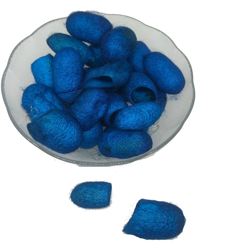 Blue Color 30 Hand Dyed Silk Cocoons Silk Cut Cocoons Etsy