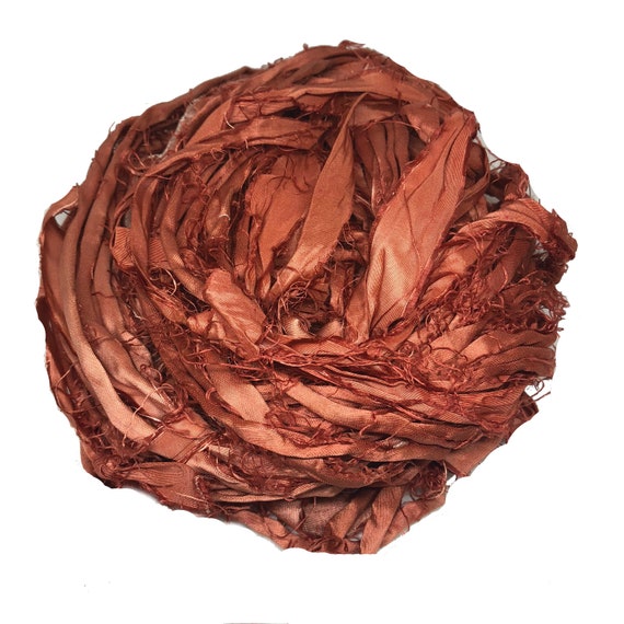 10 yards Rusty Garden Recycled Sari Silk Ribbon Yarn