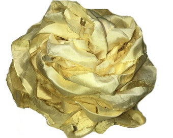 Lemon Yellow Recycled Sari Silk Ribbon Yarn: 30+ Yards