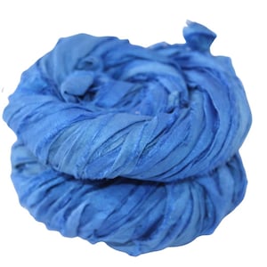 Recycled Sari Silk Ribbon - Blue Yarn - Sari Silk Ribbons - Silk Strips - Great for Mixed Media, Rug making, Jewellery | 25+ yards