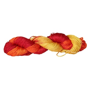 Pure Mulberry Silk yarn 3 ply - 260 yards - 50 Gm - knitting, crochet, tatting, jewelry making, sock yarn, DK , Fair Trade Red and Yellow