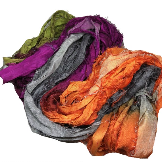 RECYCLED SARI SILK ribbon, over 10 yards, various colours