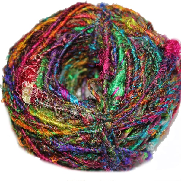 Recycled Sari Silk Yarn - Multicolor 100 Grams