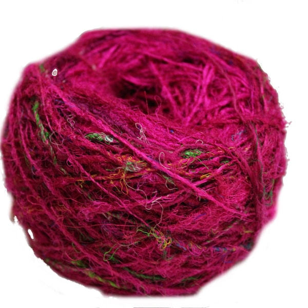 Recycled Sari Silk Yarn - Color Pink 100 Grams - PINK Sari silk yarn, silk yarn, recycled yarn, knitting yarn, jewellery making, weaving