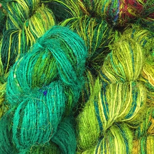 Recycled Sari Silk Yarn- Ocean Of Green Multicolour (100 Grams)