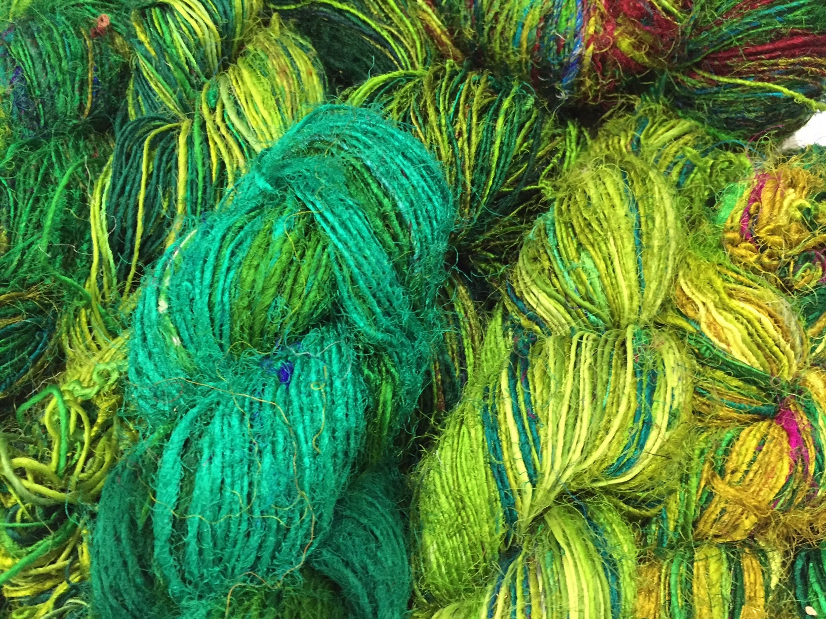 Recycled Sari Silk Yarn Ocean Of Green Multicolour 100 Etsy