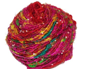 Recycled Sari Silk Beads Yarn: Eco-Friendly Knitting & Weaving Material
