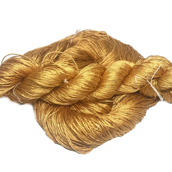 100% Pure Mulberry Silk 3 ply yarn - 260 yards - 50 gms - Mustard - knitting, crochet, tatting, jewelry making, sock yarn, DK, fair trade