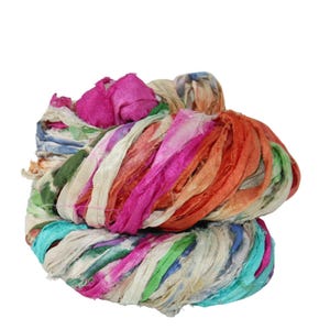 Tintura SHIBORI / Nastro di seta Sari filato super voluminoso - Multicolore - Strisce di seta - Ottimo per tecniche miste, creazione di tappeti, gioielli / 25+ iarde