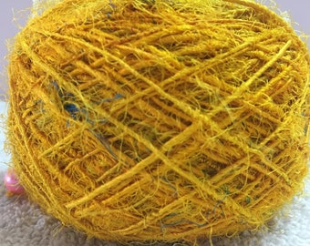 Recycled Sari Silk Yarn - Yellow (100 Grams)