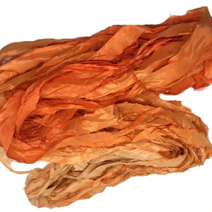 Gerecycled Sari Zijden Lint - Oranje Ombré - Sari Zijden Linten - Zijden Stroken - Ideaal voor Mixed Media, Vloerkleden maken, Sieraden | 25+ meter