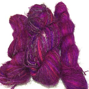 Recycled Sari Silk Yarn - Magenta - 160 YARDS