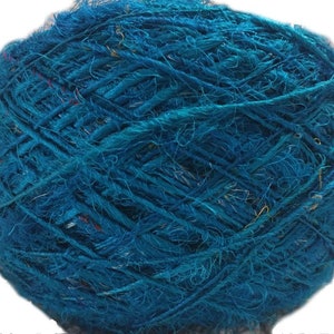 Recycled Sari Silk Yarn - Solid Color Turqoise Shade (100 Grams)