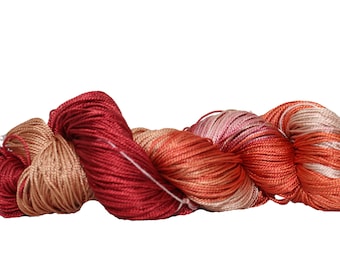 Pure Mulberry Silk yarn 3 ply - 260 yards - 50 Gms -knitting, crochet, tatting, jewelry making, sock yarn ,DK , Fair Trade Red(MLT)