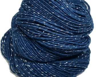 Navy Blue Sparkle Silk Yarn: Pure Mulberry Shimmer Thread (50 GR)