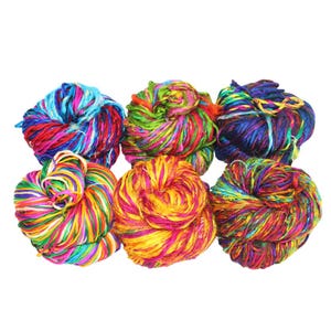 Recycled Sari Silk Yarn Bundle: Multicolor Ethical Yarn, Knitting Crochet