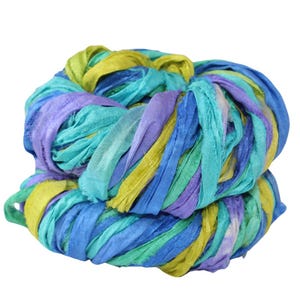 25+ Yards Sari Silk Ribbon yarn Multicolor  |  Recycled Sari Silk | Ribbon for crafts, weaving, rug making, tapestry, crochet, knitting