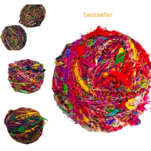 Recycled Sari Silk Bulky Yarn Multicolor (100 Grams) soft silk yarn, Eco Friendly Yarn, knitting yarn, jewelry making, unique craft supplies