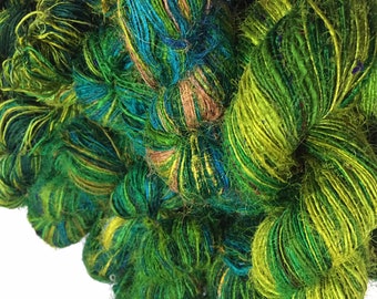 Recycled Sari Silk Yarn- Ocean Of Green Multicolour (100 Grams)