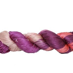 Pure Mulberry Silk yarn 3 ply - 260 yards - 50 Gm- knitting, crochet, tatting, jewelry making, sock yarn, DK, Fair Trade Purple and Peach