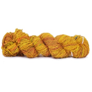 Recycled Sari Silk Yarn Yellow 100 GMS, 160 Yards, Weaving / Natural Art Fiber / Knitting / Crochet / Macrame Yarn / Rustic Fibre / Jewelry