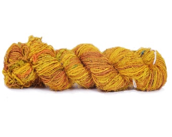 Recycled Sari Silk Yarn, Yellow, 160 Yards, Art Fiber