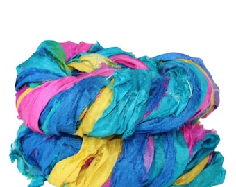 Rainbow Recycled Sari Silk Ribbon Yarn: Mixed Media, Rug Making, Jewelry (25+ Yards)