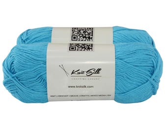 Hilo de algodón suave para tejer: azul cielo, ligero, paquete de 2 (más de 200 yardas cada uno).