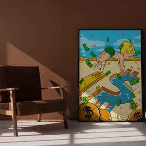 Richie Rich Money Pool Wall Art, Monopoly Pool Poster, Custom Monopoly Modern Graffiti Art, Alec Monopoly Art, Child Room Prints