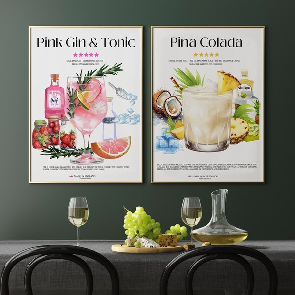 3 Drinks Wall Posters, Drinks Mixology Posters, Interior Wall Watercolor Fruits Cocktails, Digital Home Poster, Home Décor Gift