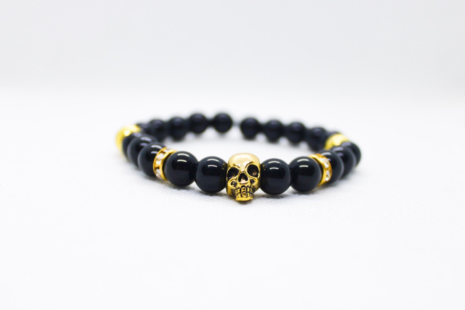 Men's black skull braceletbracelet with gold skullunique Etsy