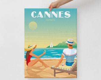 Cannes French Riviera Canvas, Travel Poster, Provence Wall Art, Large Canvas, Ready to hang art, Canvas Wall Art, Landscape Wall Art, Gift