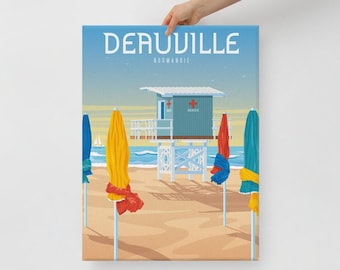 Deauville Beach France Canvas, Travel Poster, Coastal Wall Art, Large Canvas, Ready to hang art, Canvas Wall Art, Landscape Wall Art, Gift