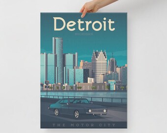 Detroit Michigan Canvas, Travel Poster, United States Wall Art, Large Canvas, Ready to hang art, Canvas Wall Art, Landscape Wall Art, Gift