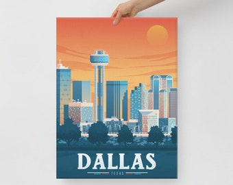 Dallas Texas Canvas, Travel Poster, United States Wall Art, Large Canvas, Ready to hang art, Canvas Wall Art, Landscape Wall Art, Gift