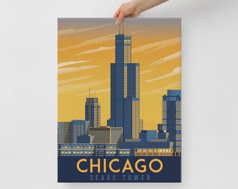 Chicago Illinois Canvas, Travel Poster, United States Wall Art, Large Canvas, Ready to hang art, Canvas Wall Art, Landscape Wall Art, Gift
