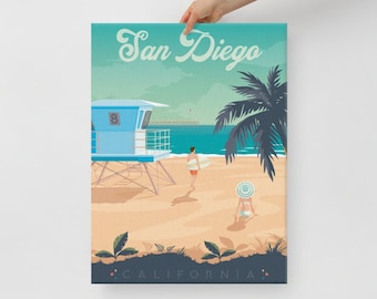 San Diego California Canvas, Travel Poster, Coastal Wall Art, Large Canvas, Ready to hang art, Canvas Wall Art, Landscape Wall Art, Gift