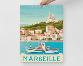 Marseille France Canvas, Travel Poster, Europe Wall Art, Large Canvas, Ready to hang art, Canvas Wall Art, Landscape Wall Art, Gift