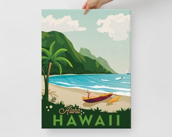 Hawaii Honolulu Beach Canvas, Travel Poster, Coastal Wall Art, Large Canvas, Ready to hang art, Canvas Wall Art, Landscape Wall Art, Gift