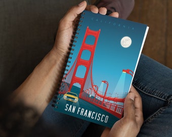 San Francisco Golden Gate Bridge Travel Journal Notebook, Spiral Notebook, Travelers notebook, bullet journal, notepad, stationary, Gift