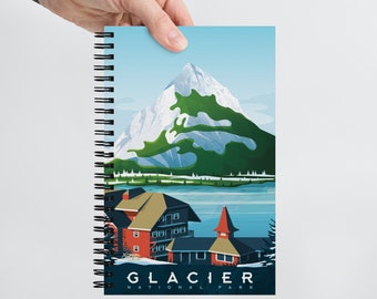 Glacier National Park Travel Journal Notebook, Spiral Notebook, Travelers notebook, bullet journal, Notepad, stationary, Housewarming Gift