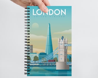 London Tower Bridge Travel Journal Notebook, Spiral Notebook, Travelers notebook, bullet journal, Notepad, stationary, Housewarming Gift