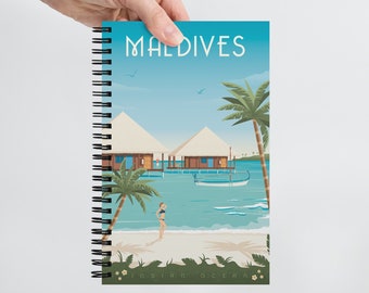 Maldives Island Travel Journal Notebook, Spiral Notebook, Travelers notebook, bullet journal, Notepad, stationary, Housewarming Gift