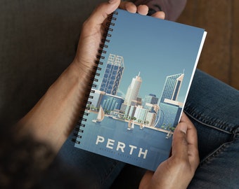 Perth Australia Travel Journal Notebook, Spiral Notebook, Travelers notebook, bullet journal, Notepad, stationary, Housewarming Gift