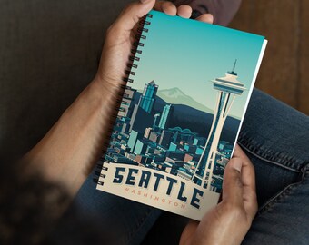 Seattle Space Needle Travel Journal Notebook, Spiral Notebook, Travelers notebook, bullet journal, notepad, stationary, Gift