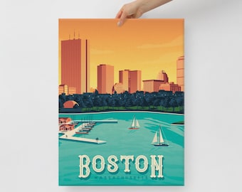 Boston Massachussetts Canvas, Travel Poster, USA Wall Art, Large Canvas, Ready to hang art, Canvas Wall Art, Landscape Wall Art, Gift