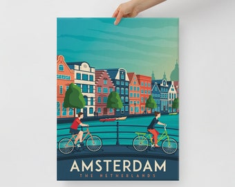 Amsterdam Netherlands Canvas, Travel Poster, Europe Wall Art, Large Canvas, Ready to hang art, Canvas Wall Art, Landscape Wall Art, Gift