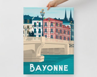 Bayonne Basque Country France Canvas, Travel Poster, Wall Art, Large Canvas, Ready to hang art, Canvas Wall Art, Landscape Wall Art, Gift